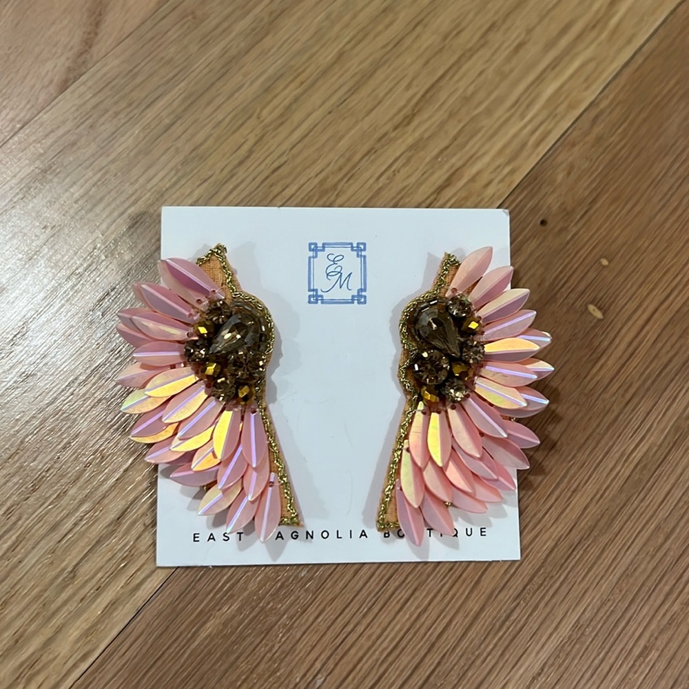 Light Pink Angel wing drop earrings